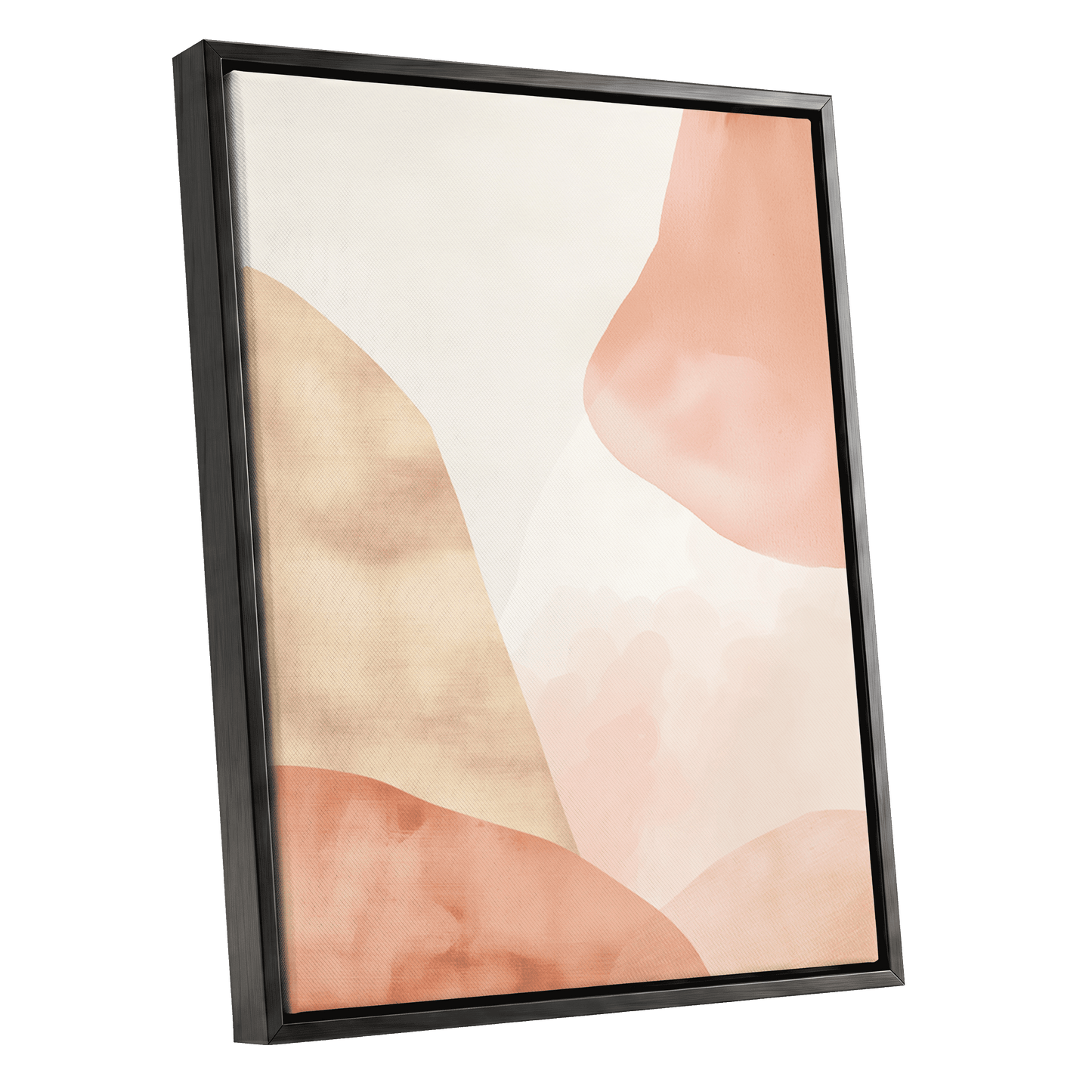 Blush Drift, pink, beige, white abstract wall art shown as a black framed canvas wall art