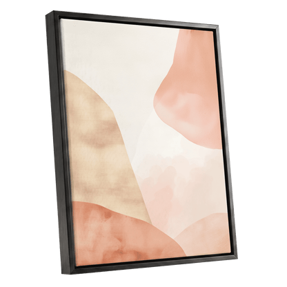 Blush Drift, pink, beige, white abstract wall art shown as a black framed canvas wall art