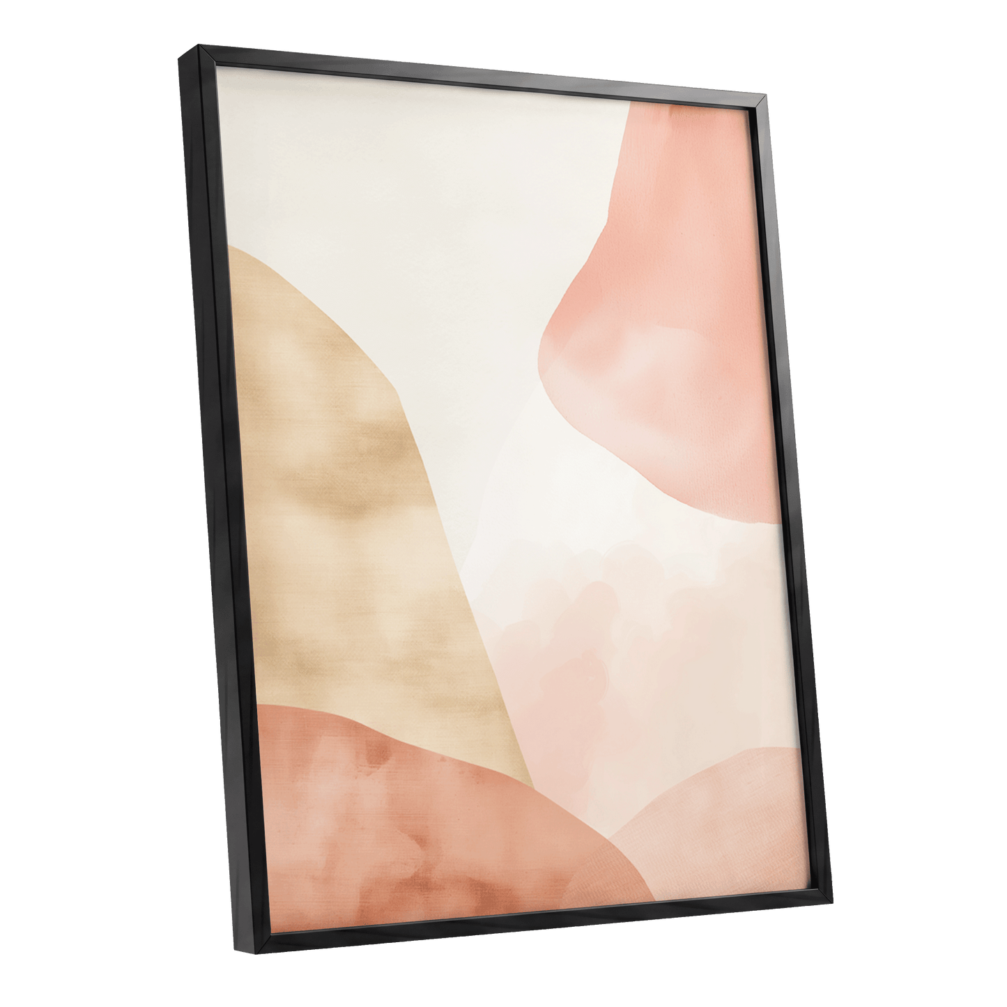 Blush Drift, pink, beige, white abstract wall art shown as a black framed poster wall art print