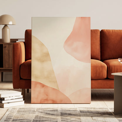 Blush Drift, pink, beige, white abstract wall art on canvas displayed in a styled interior, gallery view 1