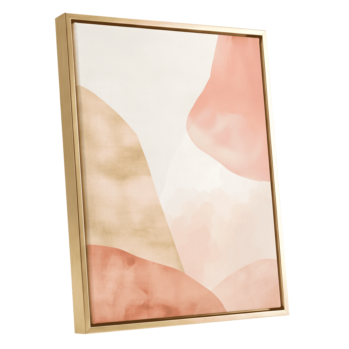 Blush Drift, pink, beige, white abstract wall art shown as a gold framed canvas wall art