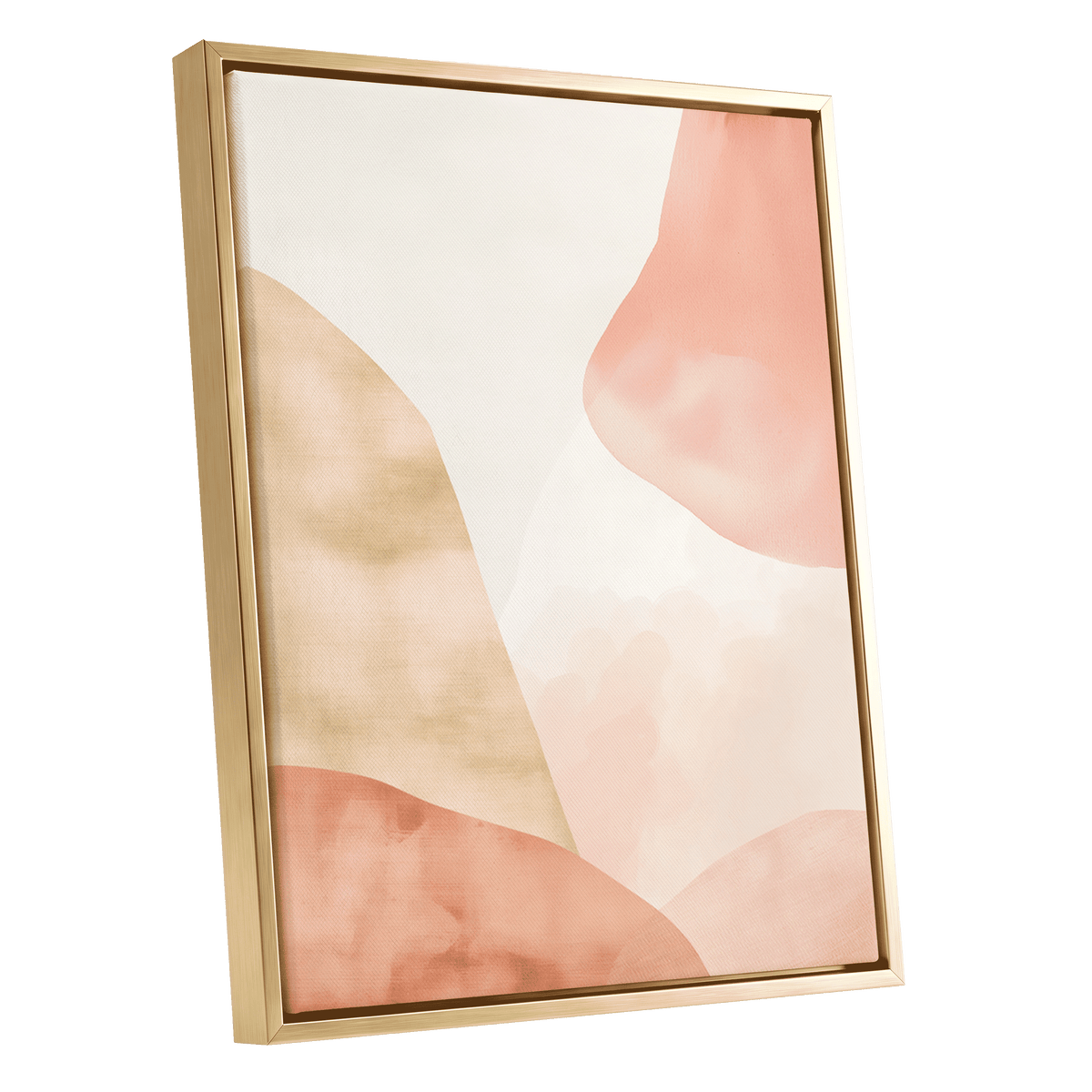Blush Drift, pink, beige, white abstract wall art shown as a gold framed canvas wall art