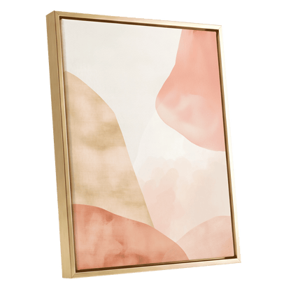 Blush Drift, pink, beige, white abstract wall art shown as a gold framed canvas wall art