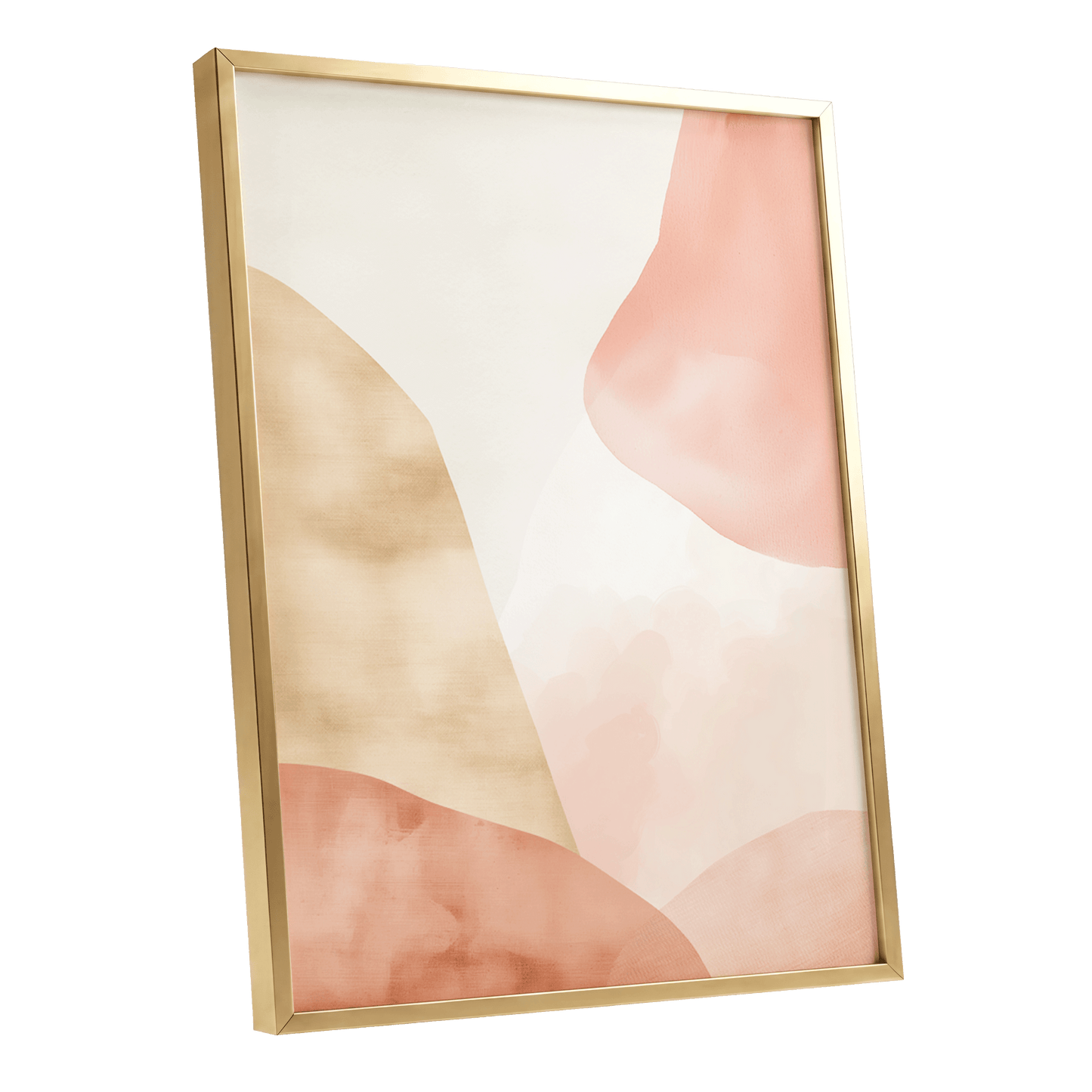 Blush Drift, pink, beige, white abstract wall art shown as a gold framed poster wall art print