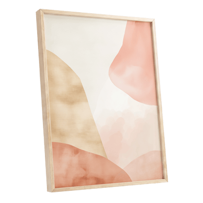 Blush Drift, pink, beige, white abstract wall art shown as a oak framed poster wall art print