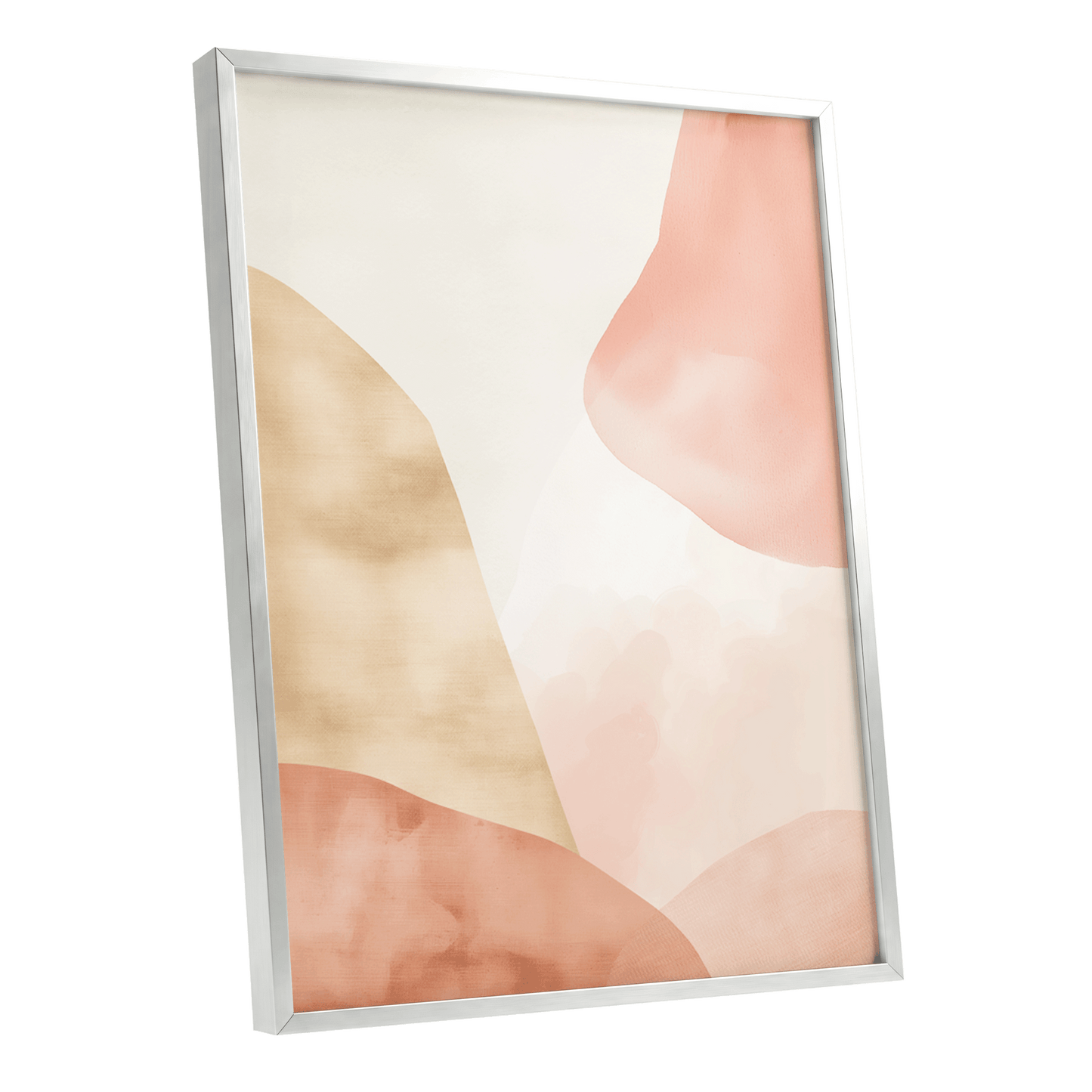 Blush Drift, pink, beige, white abstract wall art shown as a silver framed poster wall art print