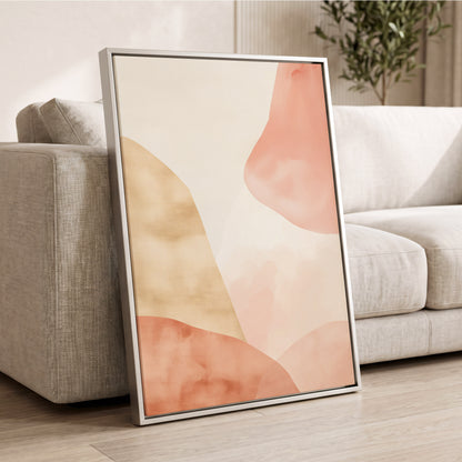 Blush Drift, pink, beige, white abstract wall art displayed in a styled interior, gallery view 2