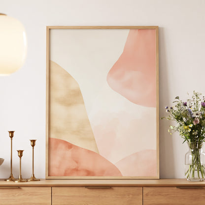 Blush Drift, pink, beige, white abstract wall art displayed in a styled interior, gallery view 5