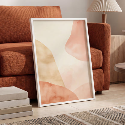 Blush Drift, pink, beige, white abstract wall art displayed in a styled interior, gallery view 6
