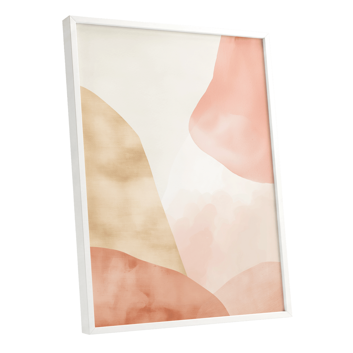 Blush Drift, pink, beige, white abstract wall art shown as a white framed poster wall art print