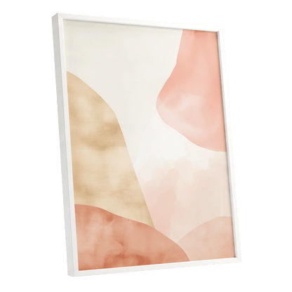 Blush Drift, pink, beige, white abstract wall art shown as a white framed poster wall art print