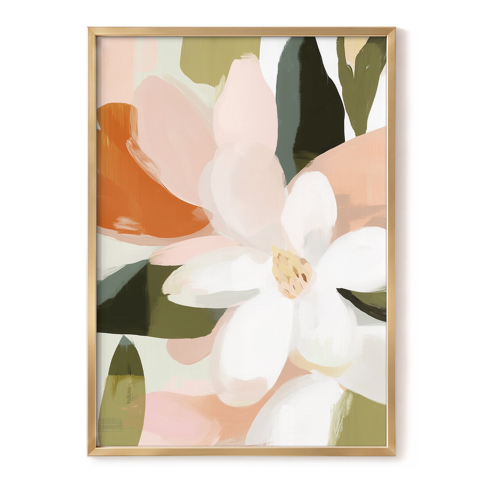 Blush Garden Forms, white, pink, green floral wall art, front artwork view