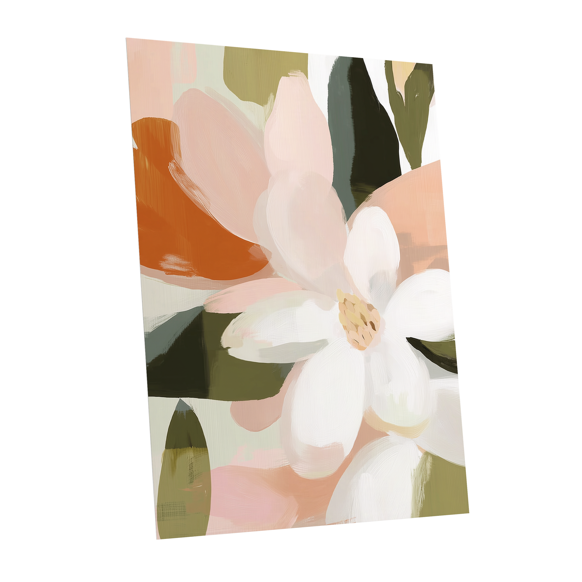 Blush Garden Forms, white, pink, green floral wall art shown as a unframed poster wall art print
