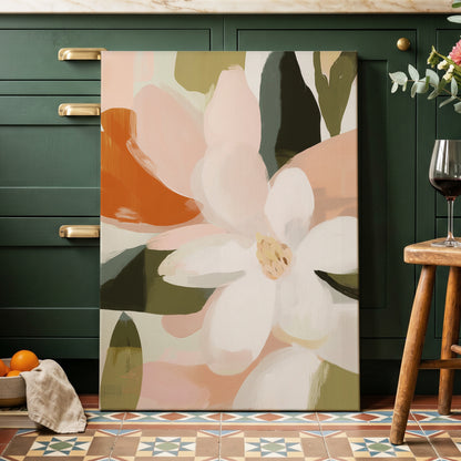 Blush Garden Forms, white, pink, green floral wall art displayed in a styled interior, gallery view 3