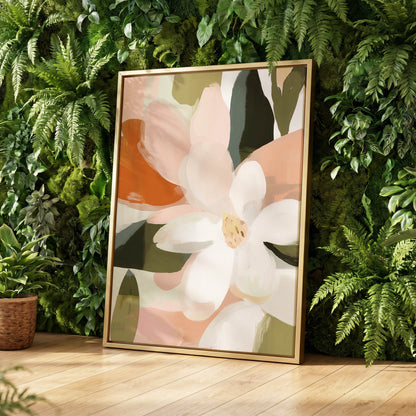 Blush Garden Forms, white, pink, green floral wall art displayed in a styled interior, gallery view 4