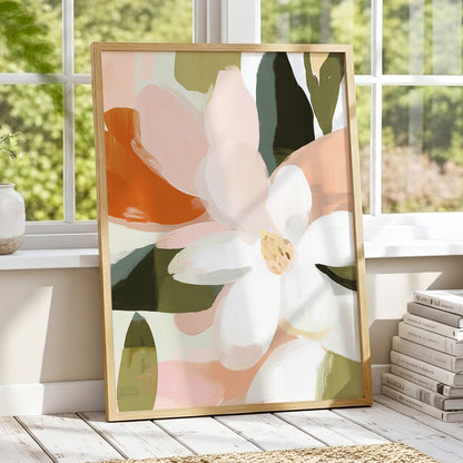 Blush Garden Forms, white, pink, green floral wall art displayed in a styled interior, gallery view 6