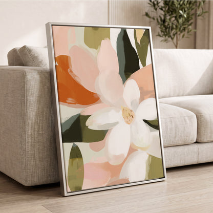 Blush Garden Forms, white, pink, green floral wall art displayed in a styled interior, gallery view 8