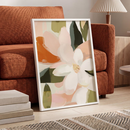 Blush Garden Forms, white, pink, green floral wall art displayed in a styled interior, gallery view 9