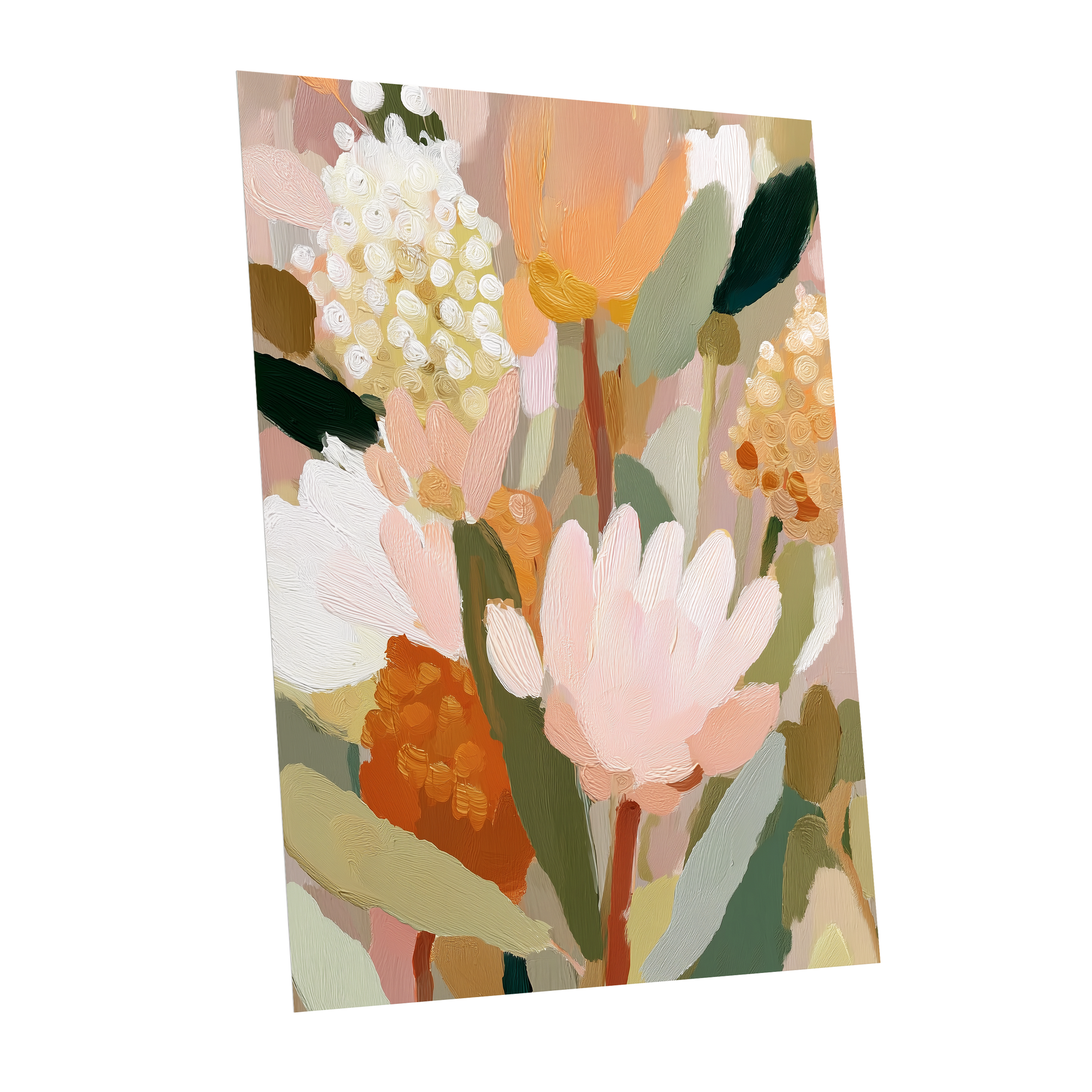 Blush Garden Reverie, pink, white, green floral wall art shown as a unframed poster wall art print