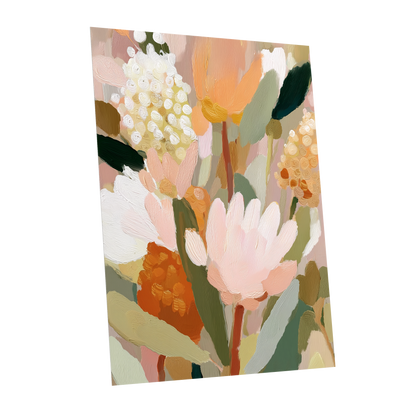 Blush Garden Reverie, pink, white, green floral wall art shown as a unframed poster wall art print