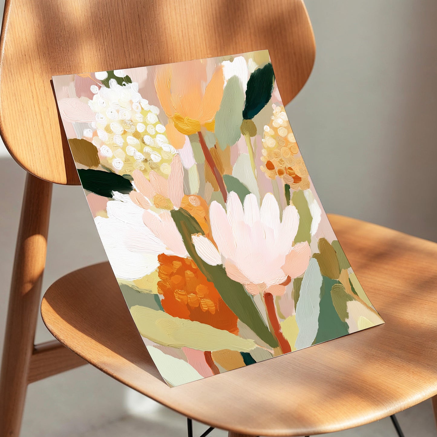 Blush Garden Reverie, pink, white, green floral wall art displayed in a styled interior, gallery view 5