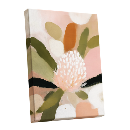 Blush Garden Rhythm, pink, white, green floral wall art shown as a stretched canvas wall art