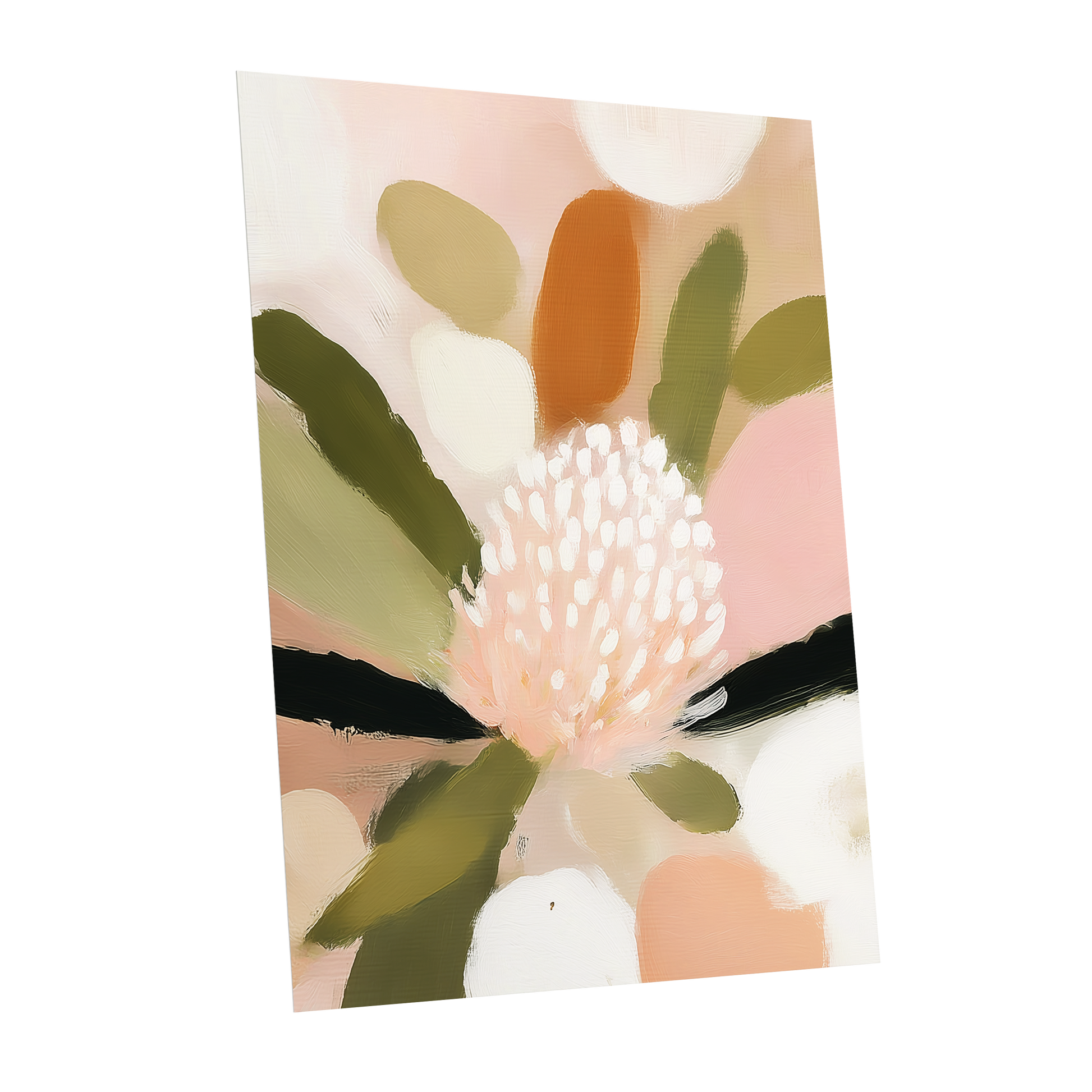 Blush Garden Rhythm, pink, white, green floral wall art shown as a unframed poster wall art print