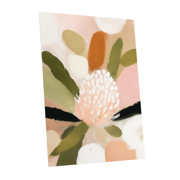 Blush Garden Rhythm, pink, white, green floral wall art shown as a unframed poster wall art print