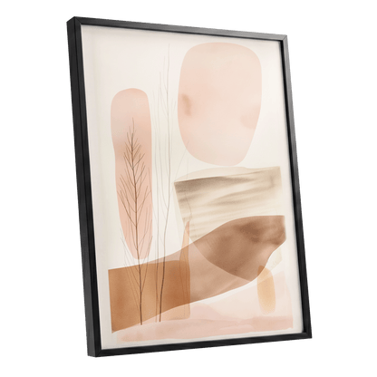 Blush Horizon Botanics, pink, brown, beige nature wall art shown as a black framed poster wall art print