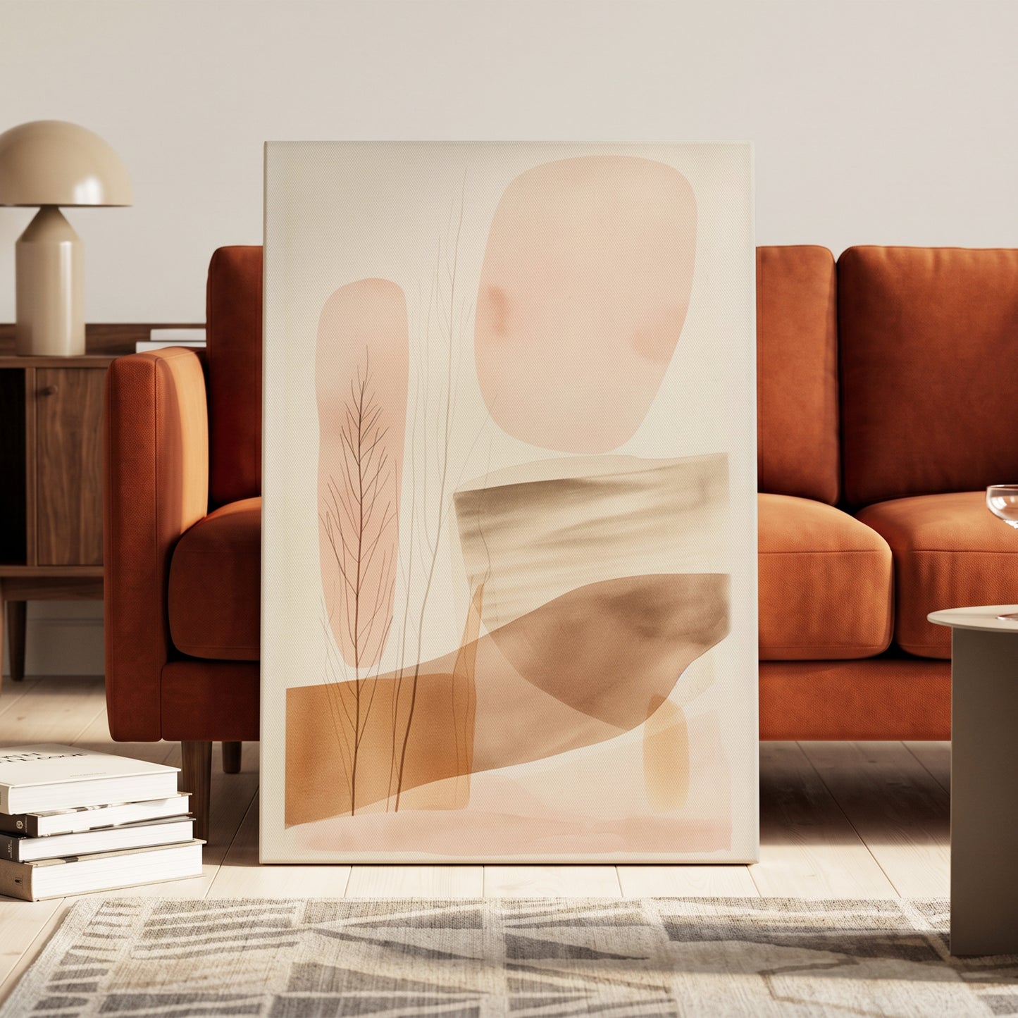 Blush Horizon Botanics, pink, brown, beige nature wall art on canvas displayed in a styled interior, gallery view 1