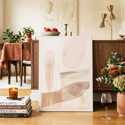Blush Horizon Botanics, pink, brown, beige nature wall art on canvas displayed in a styled interior, gallery view 2