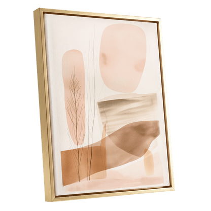 Blush Horizon Botanics, pink, brown, beige nature wall art shown as a gold framed canvas wall art
