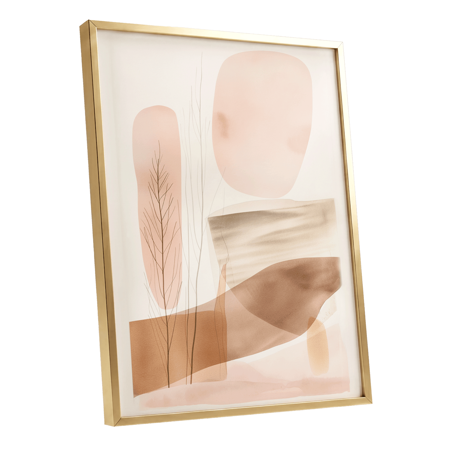Blush Horizon Botanics, pink, brown, beige nature wall art shown as a gold framed poster wall art print