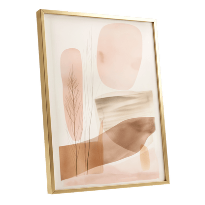 Blush Horizon Botanics, pink, brown, beige nature wall art shown as a gold framed poster wall art print