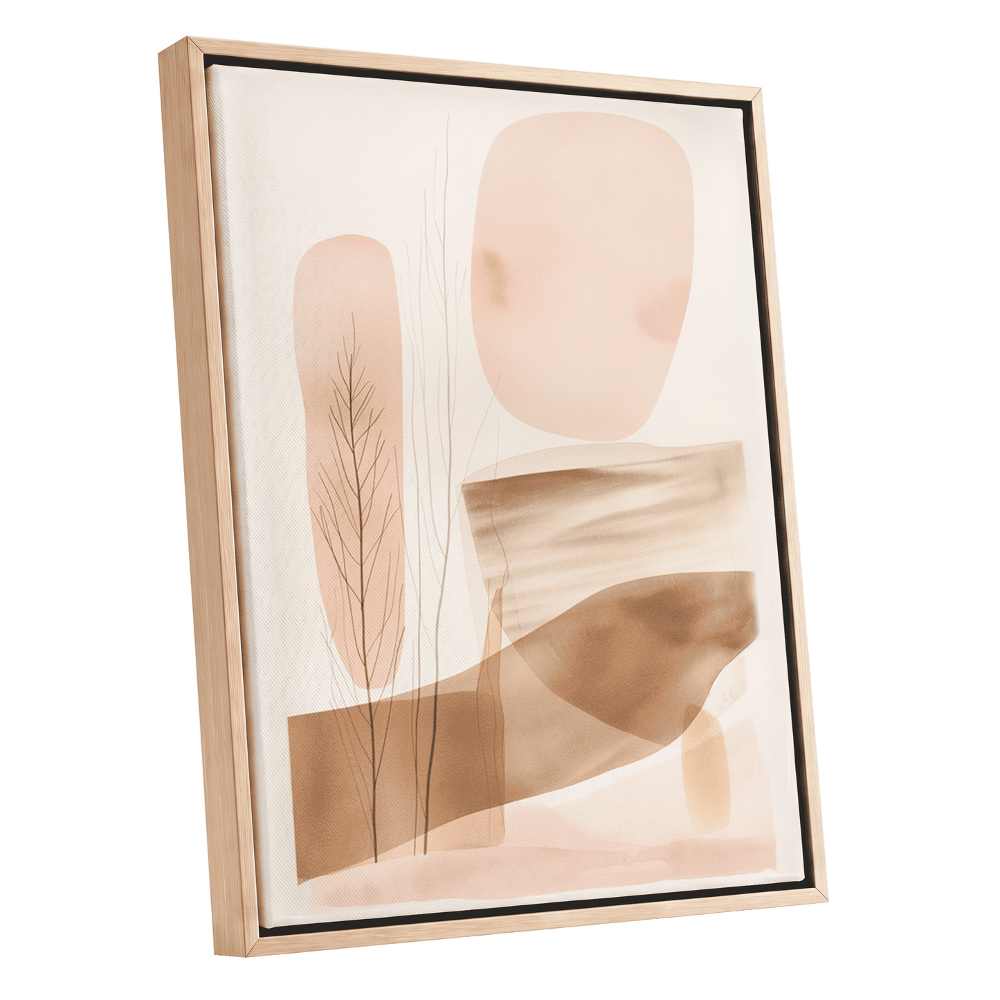 Blush Horizon Botanics, pink, brown, beige nature wall art shown as a oak framed canvas wall art