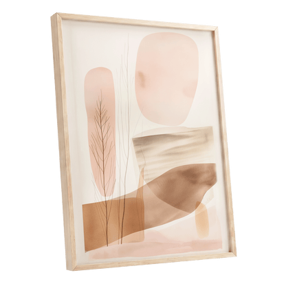 Blush Horizon Botanics, pink, brown, beige nature wall art shown as a oak framed poster wall art print