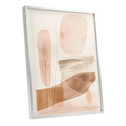 Blush Horizon Botanics, pink, brown, beige nature wall art shown as a silver framed poster wall art print