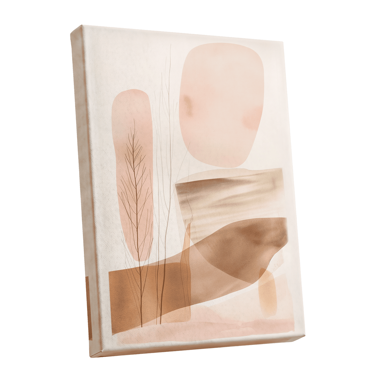 Blush Horizon Botanics, pink, brown, beige nature wall art shown as a stretched canvas wall art