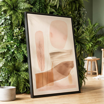 Blush Horizon Botanics, pink, brown, beige nature wall art displayed in a styled interior, gallery view 1