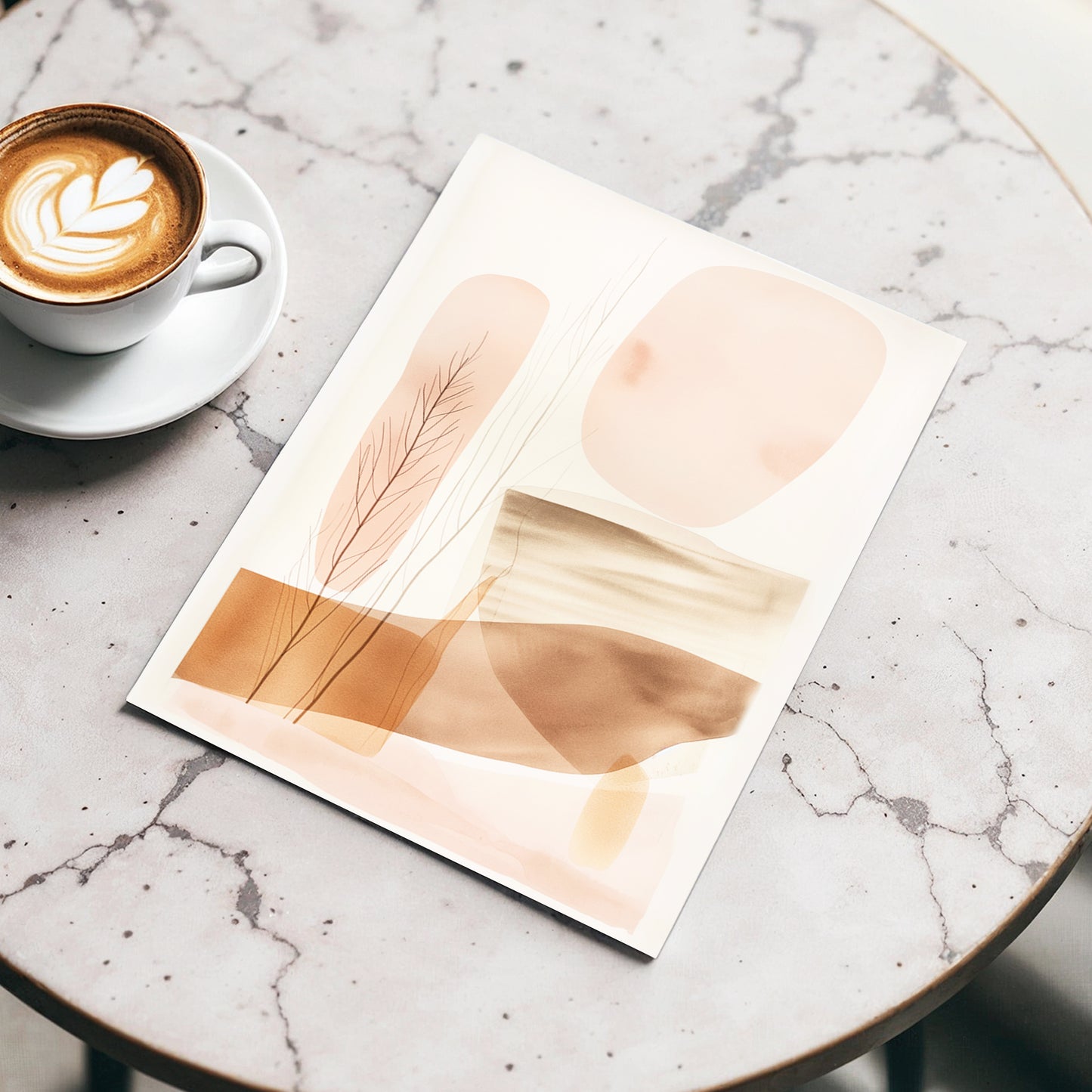 Blush Horizon Botanics, pink, brown, beige nature wall art displayed in a styled interior, gallery view 3