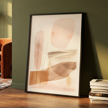 Blush Horizon Botanics, pink, brown, beige nature wall art displayed in a styled interior, gallery view 4