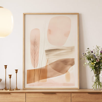 Blush Horizon Botanics, pink, brown, beige nature wall art displayed in a styled interior, gallery view 5