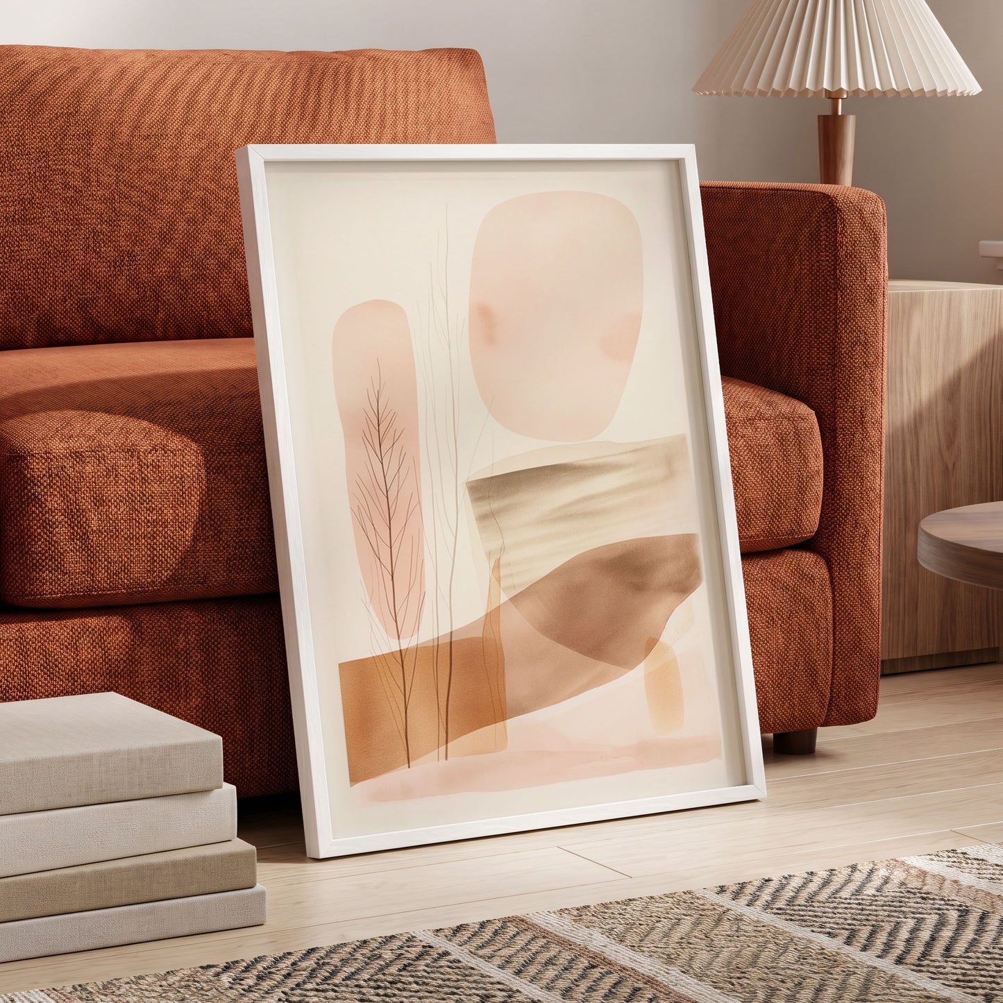 Blush Horizon Botanics, pink, brown, beige nature wall art displayed in a styled interior, gallery view 6