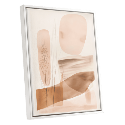Blush Horizon Botanics, pink, brown, beige nature wall art shown as a white framed canvas wall art