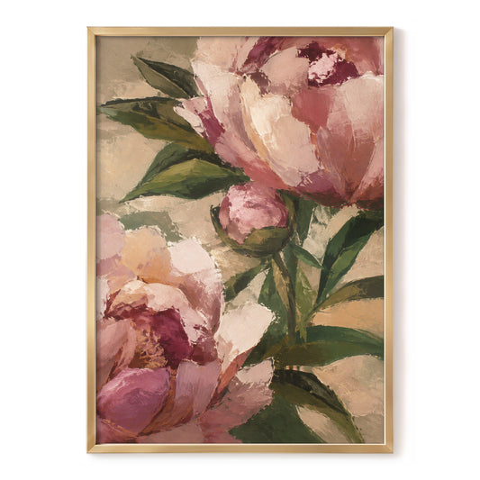 Blush in Bloom, pink, green, beige floral wall art, front artwork view