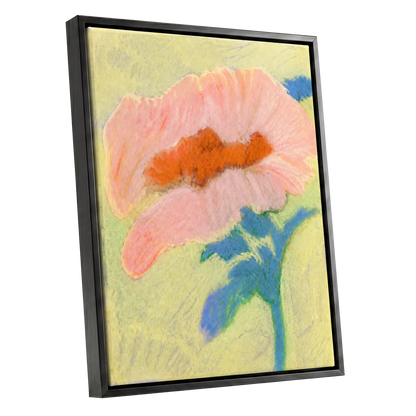 Blush in Blue, pink, orange, blue floral wall art shown as a black framed canvas wall art