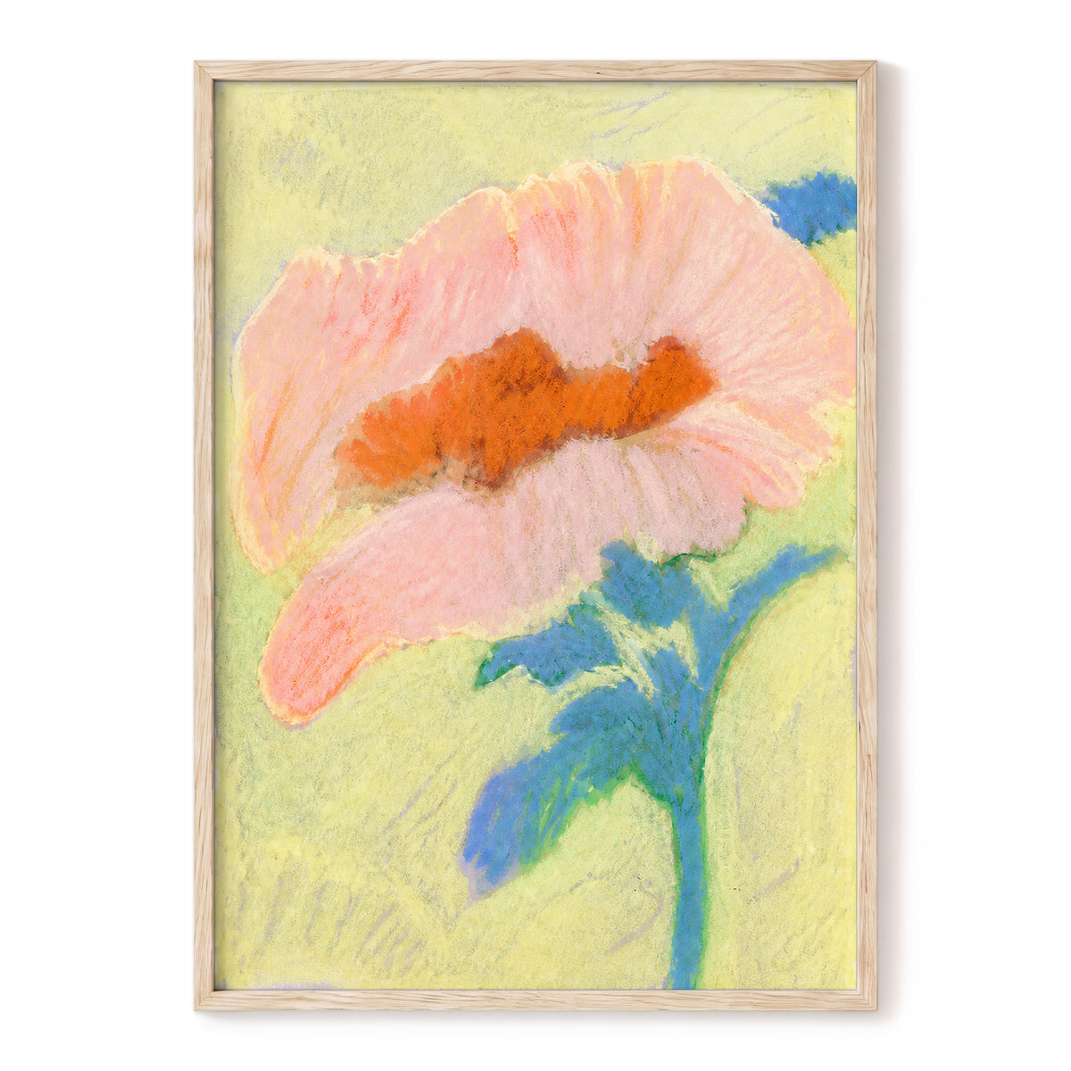 Blush in Blue, pink, orange, blue floral wall art, front artwork view