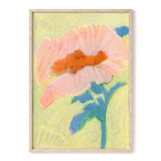 Blush in Blue, pink, orange, blue floral wall art, front artwork view