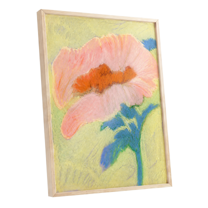 Blush in Blue, pink, orange, blue floral wall art shown as a oak framed poster wall art print