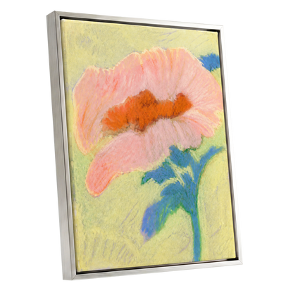 Blush in Blue, pink, orange, blue floral wall art shown as a silver framed canvas wall art